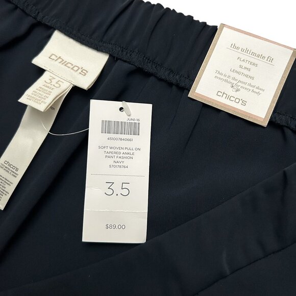 Chico's Womens Soft Woven Pull-On Tapered Ankle Pants Size 3.5 Navy Ultimate Fit - Picture 4 of 9